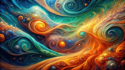 Wall Mural - Abstract Cosmic Swirls A Symphony of Color and Form in a Whimsical Celestial Landscape