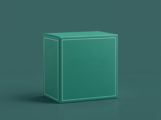 Poster - A single green box with a white border on a matching green surface and background in studio light