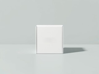 Poster - A simple studio shot showcasing a small square white box centered on a light gray surface with shadow