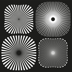 Poster - Abstract radial patterns. Geometric circle Vector. Optical illusion shapes. Monochrome graphic elements.