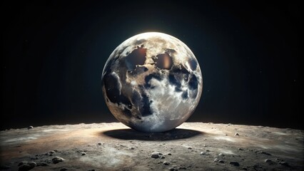 Wall Mural - An Enigmatic Celestial Body Rests on a Desolate Lunar Surface, Bathed in Ethereal Light