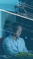 Poster - Animation of data processing over african american male it technician working by computer servers