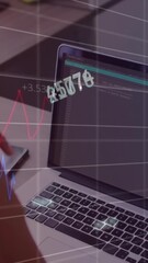 Poster - Animation of financial data processing over african american businesswoman using laptop