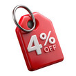 © Md - 4 percent off sale tag promotion isolated background on transparent background