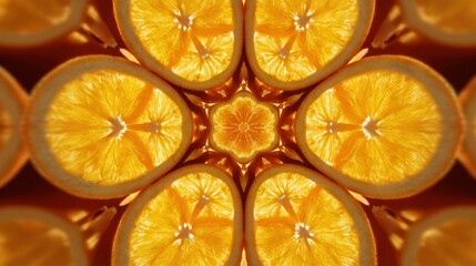 Poster - Sliced Oranges Arranged in a Beautiful Mandala Pattern With a Soft Motion Blur Effect Captured in the Right Zone