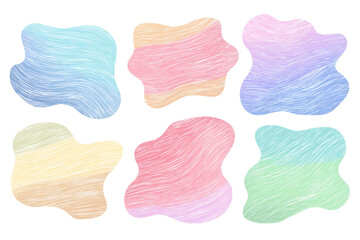 Poster - Collection of Six Abstract Pastel Shapes with Textured Patterns on Transparent Background Decorative and Smooth Design Elements Isolated, PNG