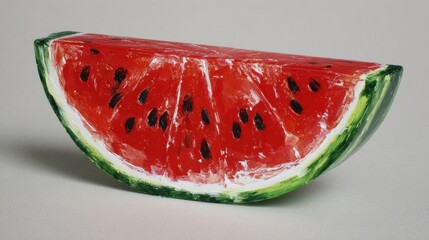 Poster - Vibrant Watermelon Wedge With Textured Brushstrokes and Open Side Zone Depicting Freshness and Summertime Joy