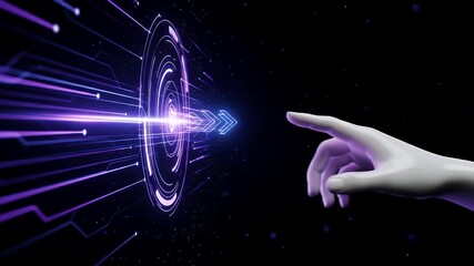 Aufkleber - Touch the Future: A futuristic composition presents a hand reaching out towards a luminous portal, accompanied by streams of light. A conceptual embodiment of technology and innovation. 