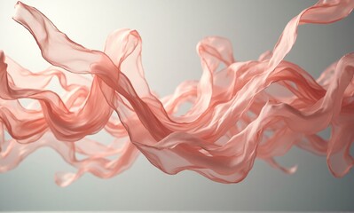 Wall Mural - elegant, flowing peach-colored fabric swirls and bends in a graceful dance, creating a soft, etherea