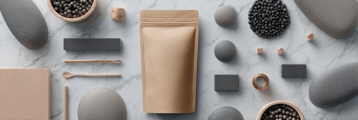 Aufkleber - Creating a Modern Pouch Mockup With Minimal Props Arranged on a Marble Surface for Branding and Product Design