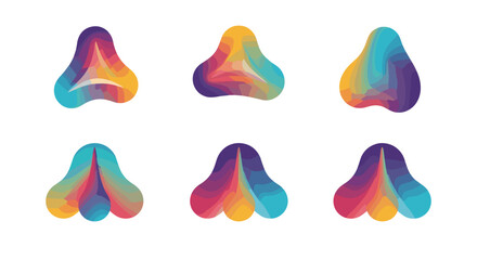 Poster - Six abstract colorful shapes with gradient effect arranged on a white background in two rows