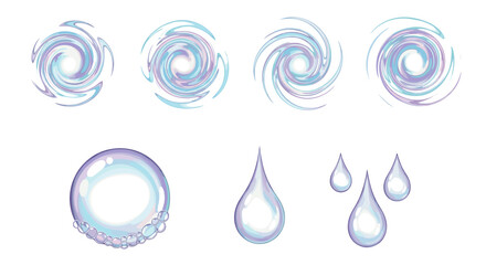 Poster - Collection of swirling vortexes, an oval bubble, and a series of teardrop shaped water droplets