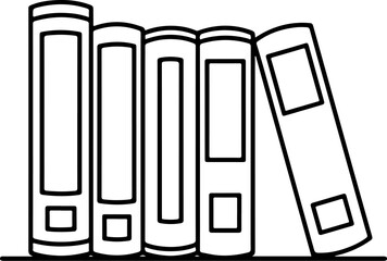 Poster - Simple black line drawing of five books standing upright on a shelf
