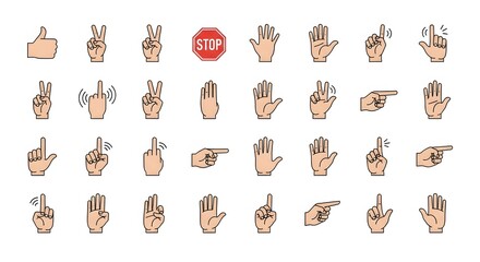 Fototapete - Collection of hand gesture icons - white background