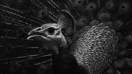 Poster - Close-up view of a peacock's detailed plumage.