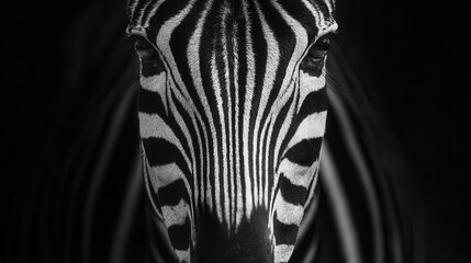 Aufkleber - Close-up view of a zebra's face in monochrome.