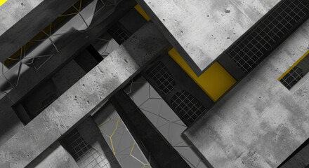 Aufkleber - Abstract architectural design featuring geometric shapes, textures, and contrasting colors.