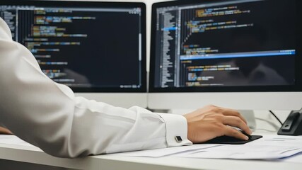 Programmer Coding on Dual Monitors