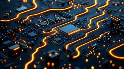 Poster - Close-up view of a circuit board with glowing pathways.