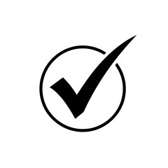 Poster - A black check mark inside a circle signifies approval and success, isolated on white background