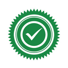 Poster - A green seal with a check mark signifies approval and validation, isolated on white background