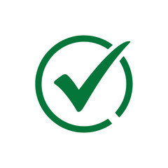 Poster - A green check mark inside a circle isolated on white background symbolizes approval and success