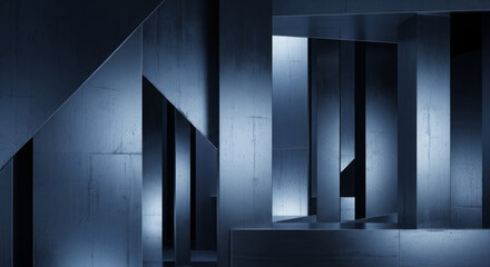 Aufkleber - Abstract architectural forms in cool tones, illuminated by subtle light, creating a sense of depth and mystery.
