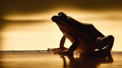 Poster - Silhouette of a frog in warm golden light.