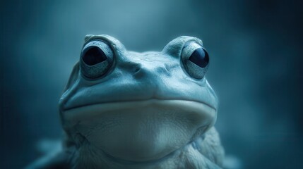 Poster - Close-up view of a light blue frog's face.