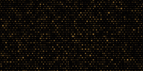 Poster - Abstract gold, circle dot, grid pixel pattern background. Vector illustration element with simple square, geometric mosaic, texture on black color. Graphic design for banner, wallpaper background