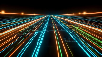 Poster - Neon light lines converging into a futuristic highway.