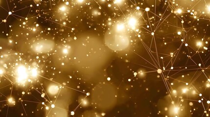 Poster - Golden network design with glittering points and lines.