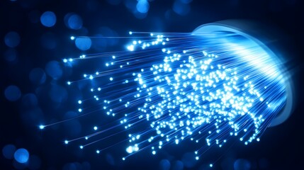 Poster - Close-up view of glowing fiber optic cables.