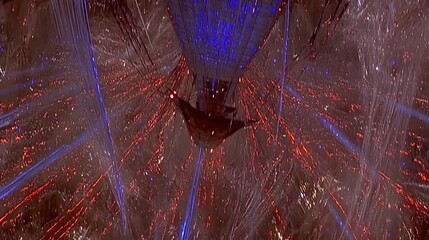 Poster - Interior view of a futuristic space corridor with glowing lights.