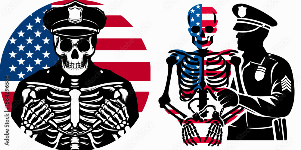 Police Skeleton A Skeleton as Police officer handcuffing suspect with focus ...