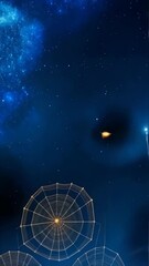 Poster - Abstract circular golden geometric pattern with connecting nodes and lines against a backdrop of a deep blue starfield background