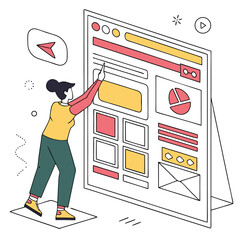 Woman interacting with digital interface illustration