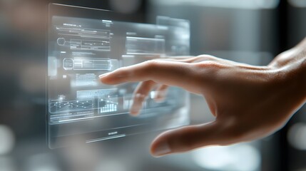 Poster - A hand interacts with a futuristic touch screen display.