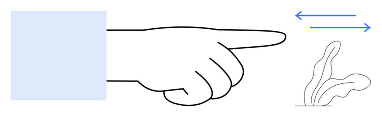 Poster - Hand gesturing forward with double arrows symbolizing direction and flow near abstract leaves. Ideal for guidance, decision-making, motion, strategy, movement, navigation, simple flat metaphor