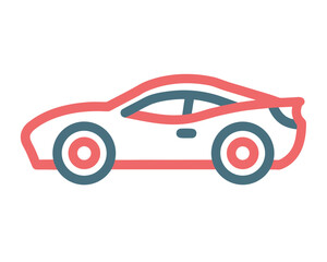 Poster - Stylized outline of a modern sports car in red and blue on a white background