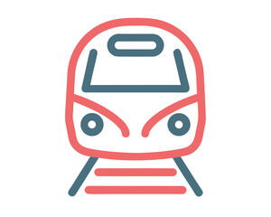 Poster - Modern stylized front view of a train on tracks with coral and teal colors