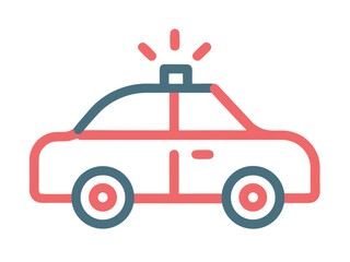 Poster - Stylized police car icon with flashing lights in red and blue colors