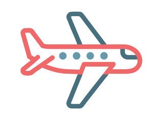 Poster - Simple stylized airplane icon with coral and teal outline on white background