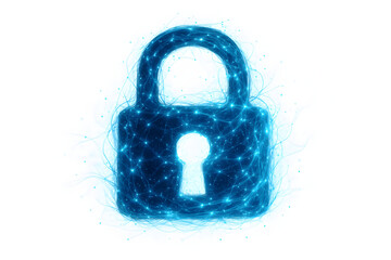 Poster - Digital security: A luminous blue padlock shimmers with digital light, symbolizing data protection and secure access in the digital age.
