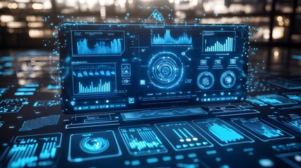 Poster - Digital dashboard with glowing informational graphics.