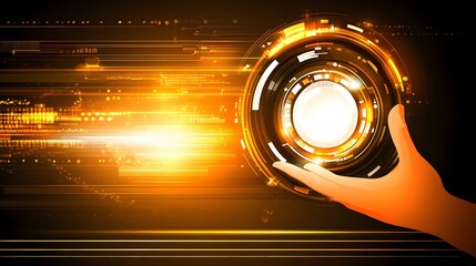 Aufkleber - A hand holding a glowing, technological orb.