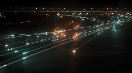 Poster - Network of luminous lines across a dark surface.