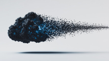 Poster - Abstract Dark Cloud: An abstract black cloud dynamically disperses into particles, rendered with meticulous detail, suggesting themes of transition, dispersion, or digital disintegration.