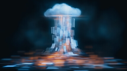 Poster - Cloud Data Flow: Abstract representation of a cloud with data flowing downwards, symbolizing data transfer and cloud computing
