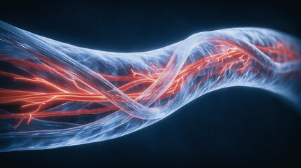 Poster - Anatomy in Neon Glow: A detailed depiction of human anatomical vessels, illuminated with vibrant neon hues, on a dark background, symbolizing the complexity of the human body.